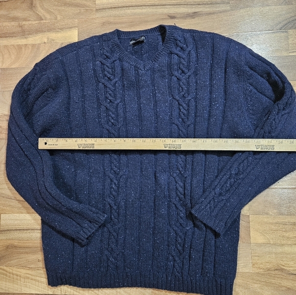 BKE 67 Cable Knit Sweater Blue Size XL Lambswool Cotton Nylon - Picture 5 of 8